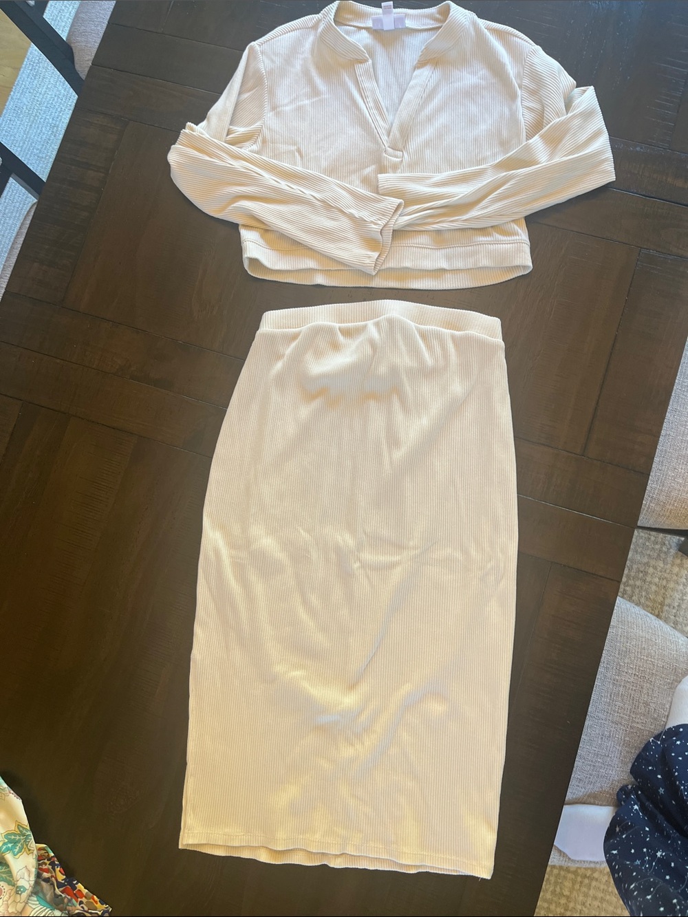 Maternity Cream Ribbed Midi Skirt set